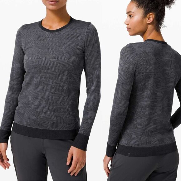 LULULEMON Swiftly Breathe Long Sleeve Vented Camo Black Gray 4 - Picture 1 of 7
